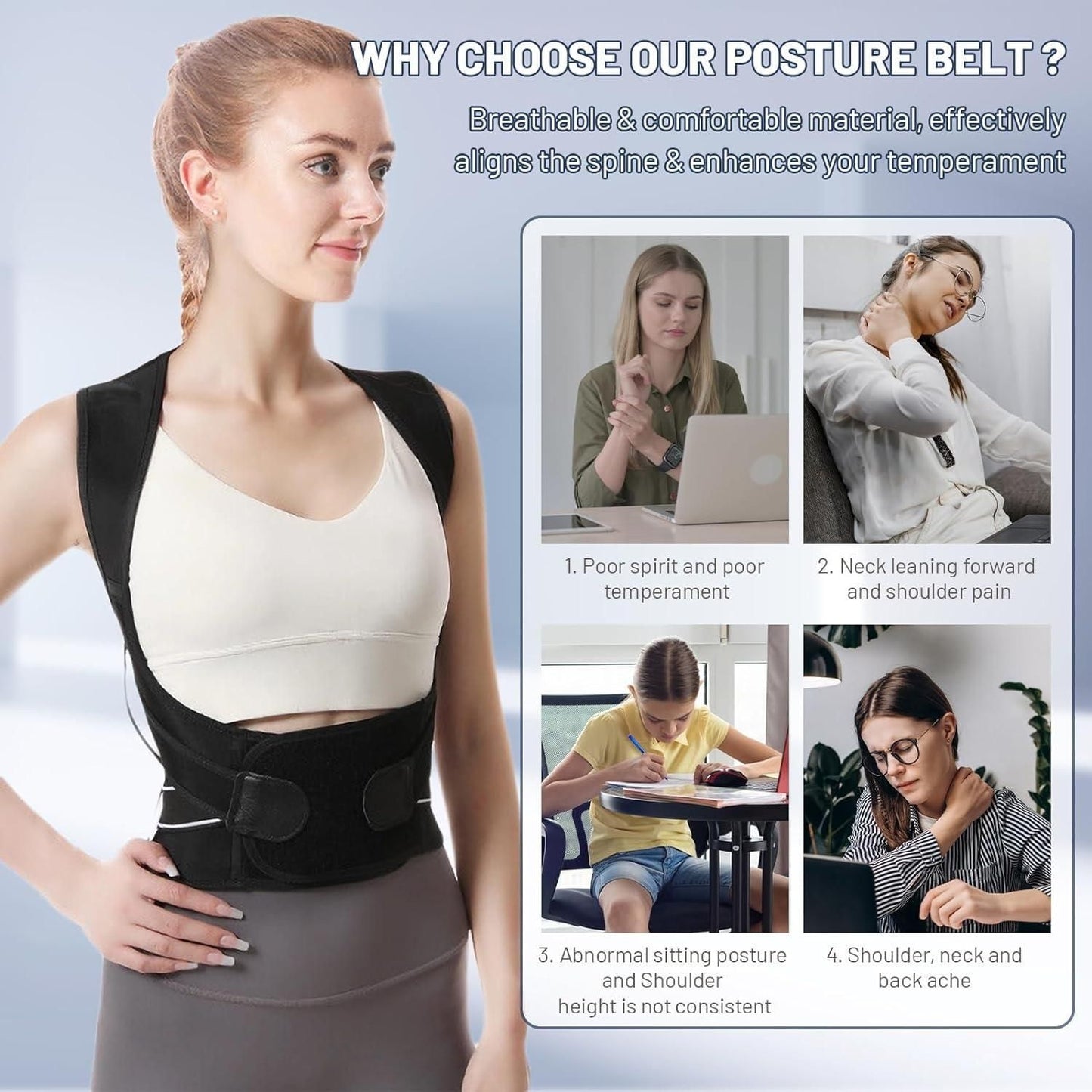 Adjustable Back Posture Corrector – Slouching Relief Belt (For Men & Women)